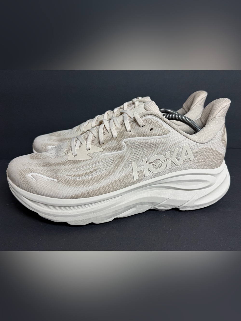 Hoka One One Clifton 10 Oatmeal Oat Milk Running Shoes Men's 12D WORN ONCE
